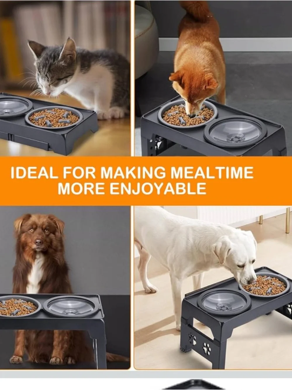 Adjustable Raised Dog Bowl with 2 Stainless Steel Dog Food Bowls slow feed